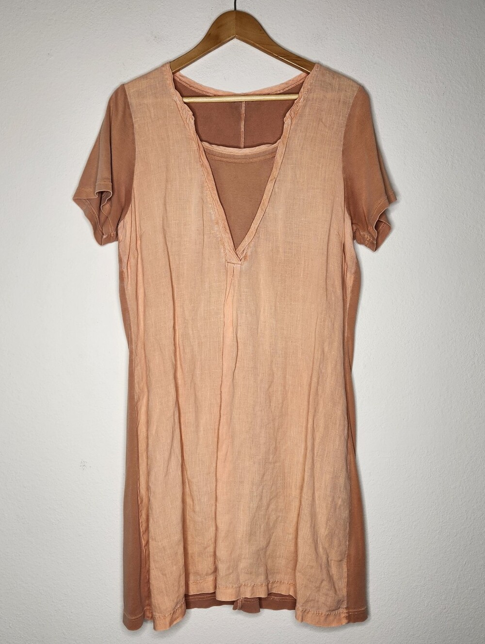 Sandwich_ Womens XXL Orange Peach Cotton - Linen Short Sleeve Dress
